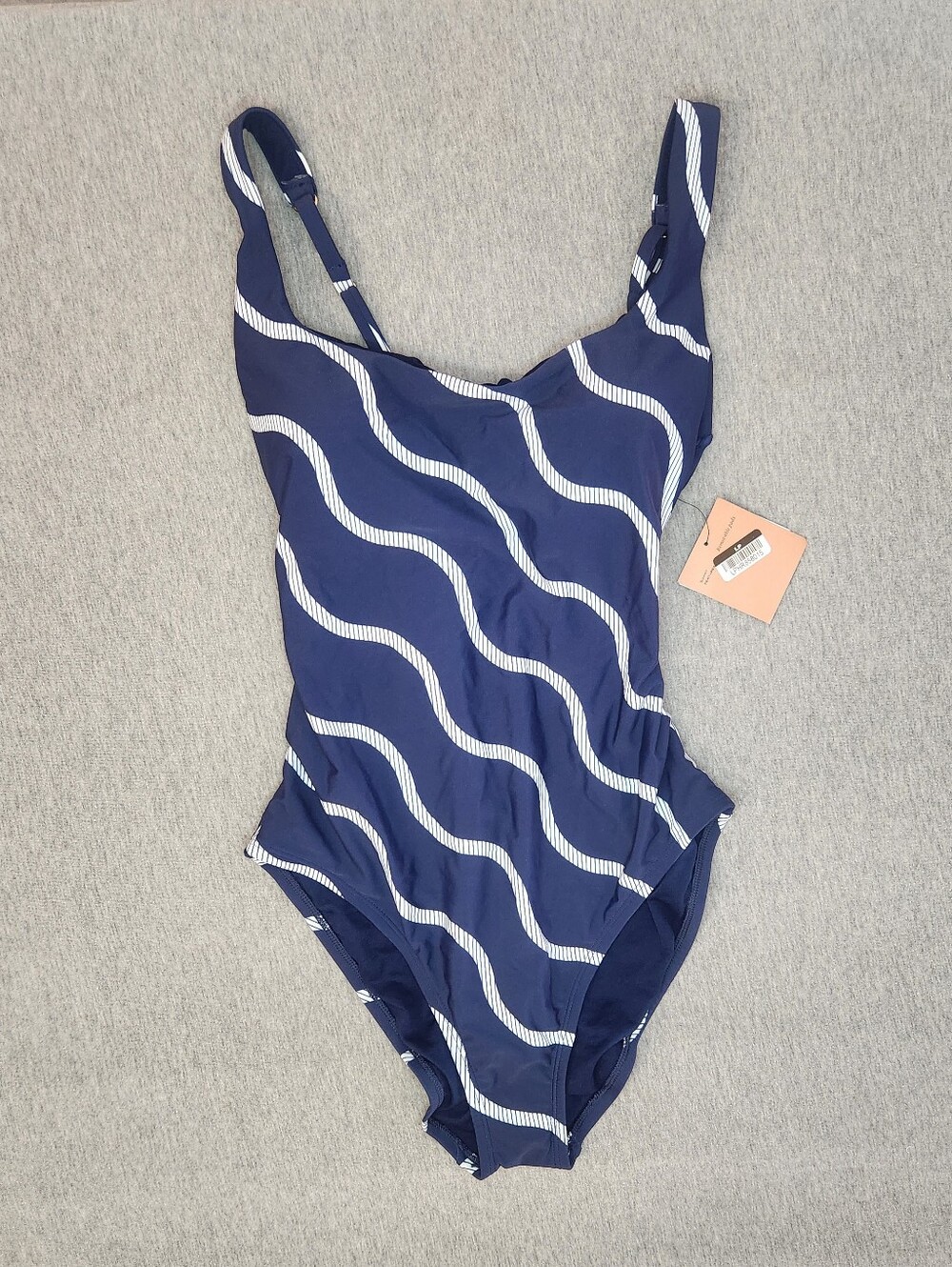 Shade & Shore Women’s Striped Crossback One‑Piece – Navy Blue (Size L)